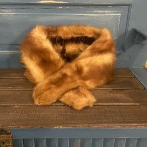 Vintage 1950s Mink Fur Stole Scarf Collar Wrap w/ Velvet Lining and Clips